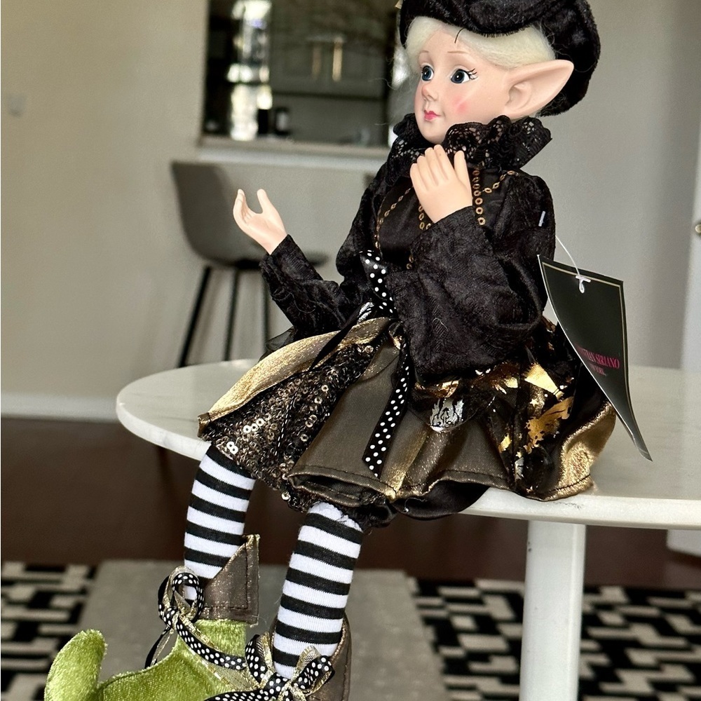 Halloween Elf Miss Match Witch Doll Shelf sitter/18” Black Gold Dress NWT - Picture 3 of 9
